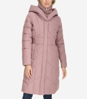 Women's Taffeta Down Coat with Elasticaded Waist Inserts