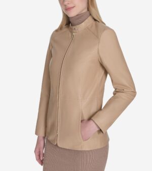 Women's Stand Collar Leather Jacket