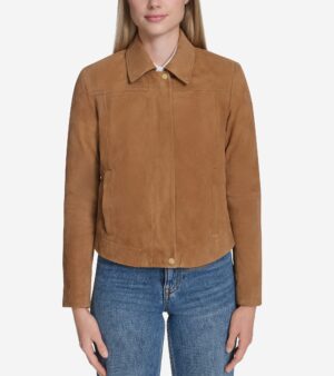 Women's Suede Shirt Collar Bomber Jacket