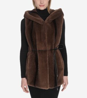 Women's Faux Mink Belted Vest
