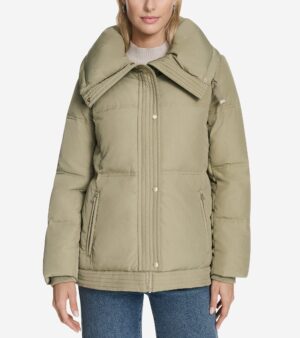Women's Twill Nylon Down Jacket with Trapunto Stitch Details